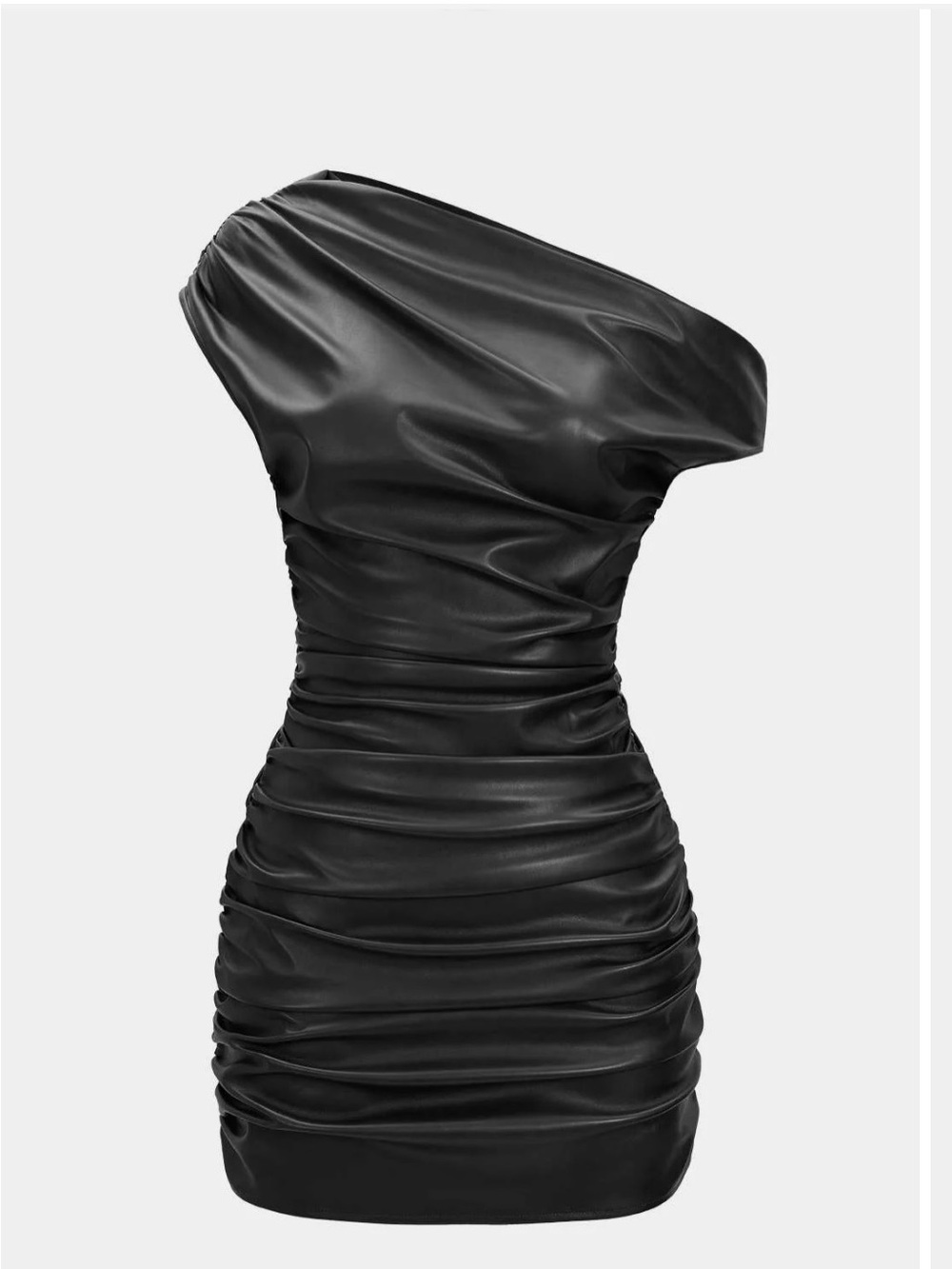 One-Shoulder Black Ruched Mini Dress